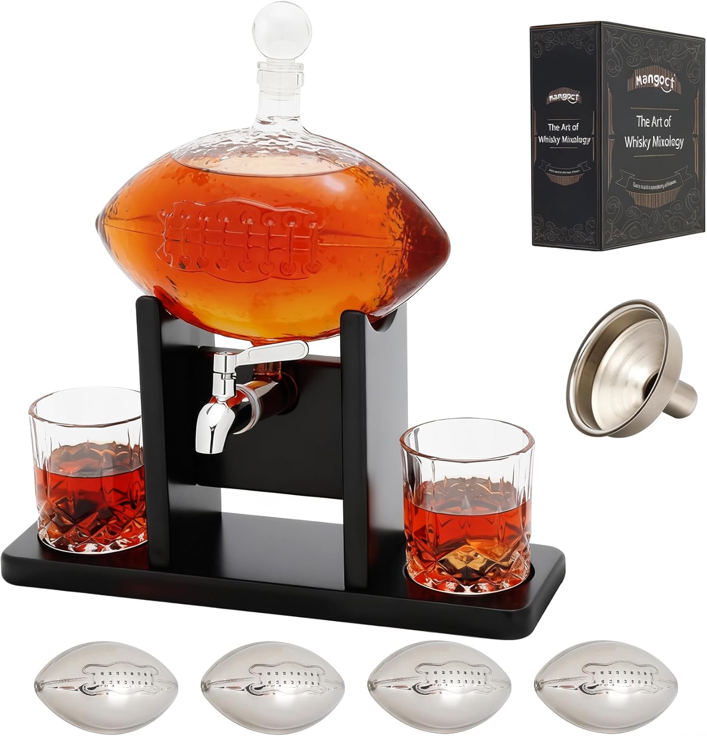 Football Whiskey Decanter Set, 47oz whiskey decanter sets for men,Football Whiskey Decanter with Glasses Spout Chiller,Tequila Alcohol Whiskey Set Birthday Boutbon Gifts for Men Dad Husband Boyfriend