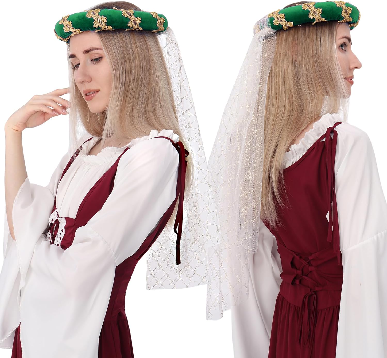 Renaissance Padded Roll Hat with Veil Hair Accessory Medieval Headdress Headpiece