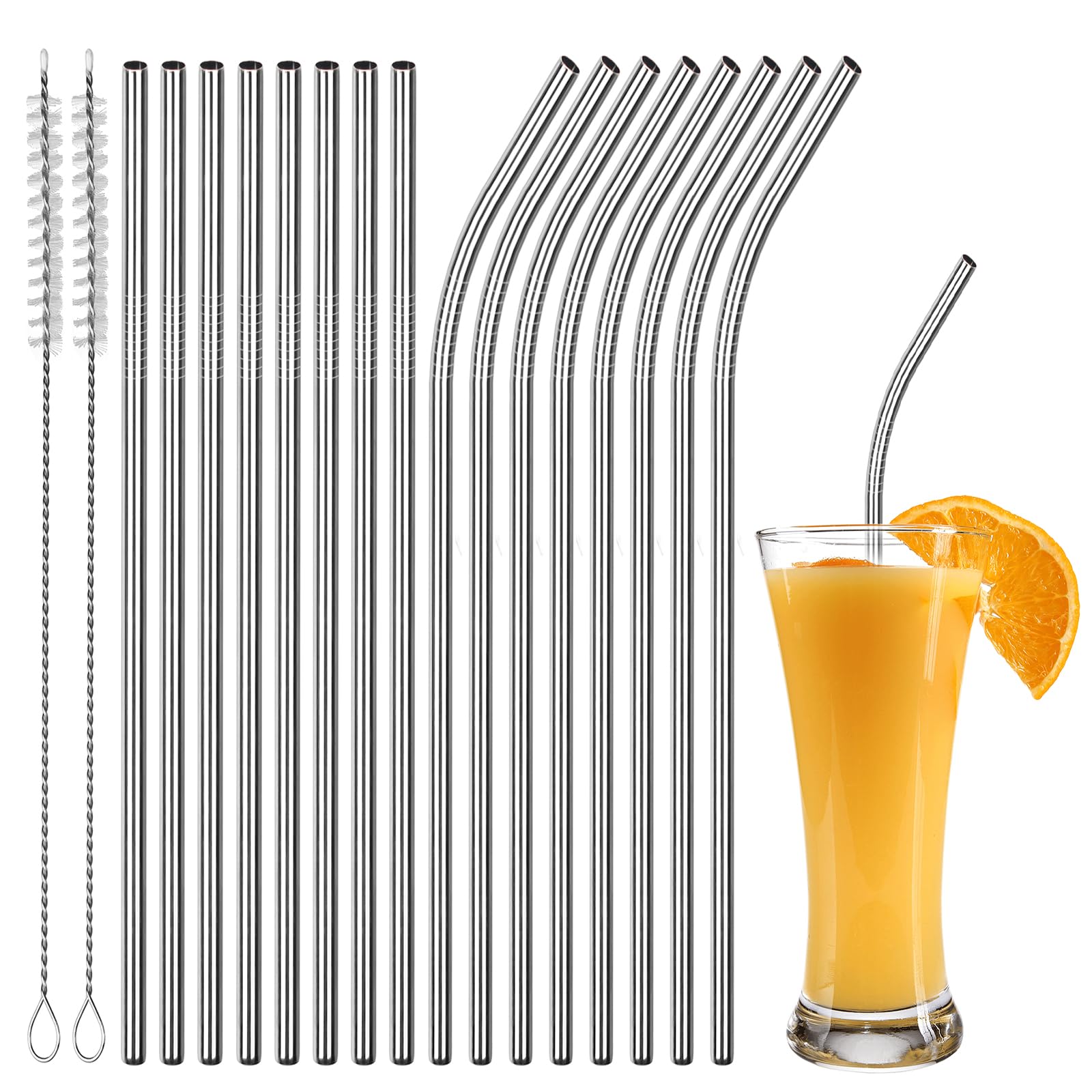 16 Cannucce Riutilizzabili Acciaio Inox 304 - 8 Dritte E 8 Curve Con 2 Spazzole Di Pulizia - Foto 7