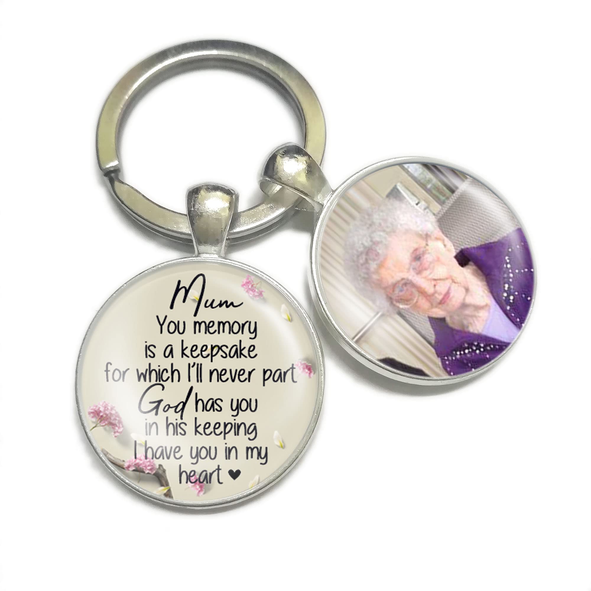 Gutegifts Floral Personalised Memorial Keyring With Photo Christmas Birthday Mothers Day Gifts Bereavement Remembrance In Loving Memory Of Mum Handmade Keychain Keepsake (Floral)