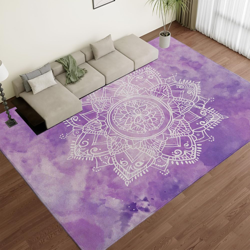 Tapis vintage lavable violet pour salon fini les taches avec ce tapis mandala 100x120