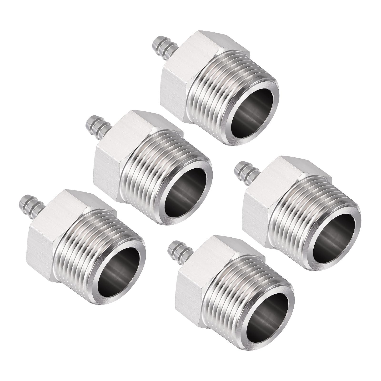 Paquete de 5 púas de manguera de acero inoxidable 304 de 1/3 pulgadas a accesorios macho NPT de 1 pulgada, barras hexagonales de acero inoxidable para máquinas domésticas, bañeras de masaje y