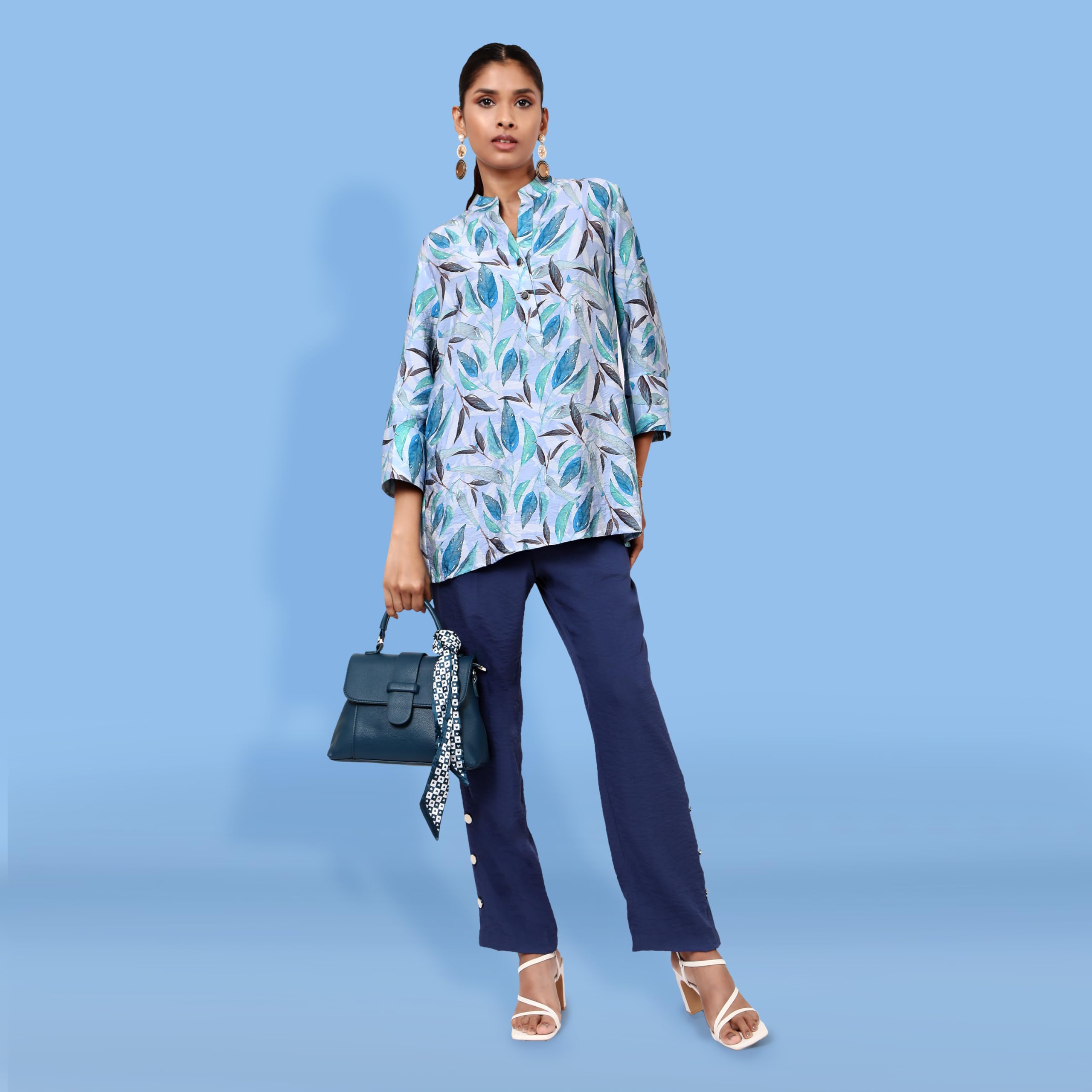 TAMISKA BY NARENDRA KUMAR Western Tops for Women | Regular Wear,Rayon Blend Material Printed Tops for Girls | Girls Summer Clothing Tops | Stylish Sleeve, Regular fit Tops (Blue_L) 2