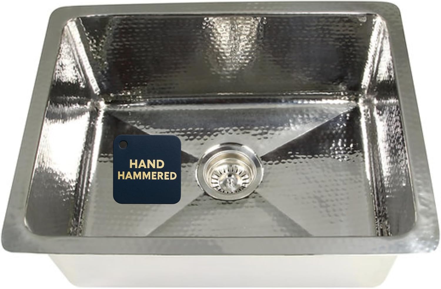 Nantucket Sinks Hand Hammered Laundry Sink – 23" Stainless Steel Deep Sink for Utility Room, Undermount Single Bowl, Rectangular, Handmade, 16 Gauge – Brightwork Collection KSSH2318-9