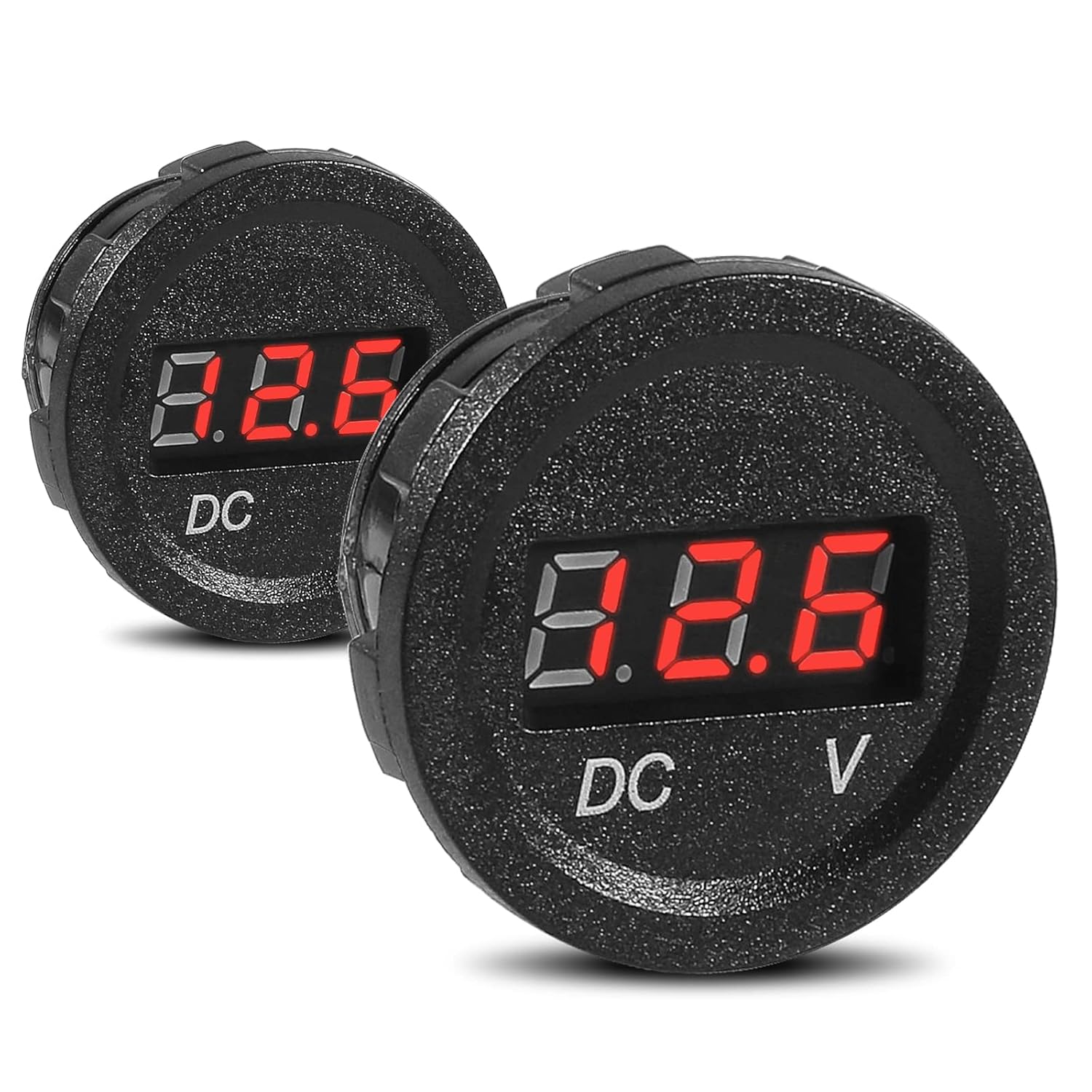 ACEIRMC 2pcs DC 12V Car Voltage Gauge LED Display Waterproof Voltmeter Digital Round Panel Voltmeter Compatible with Vehicle Motorcycle Truck Camper Caravan ATV UTV Car Boat Marine (Red) : Automotive