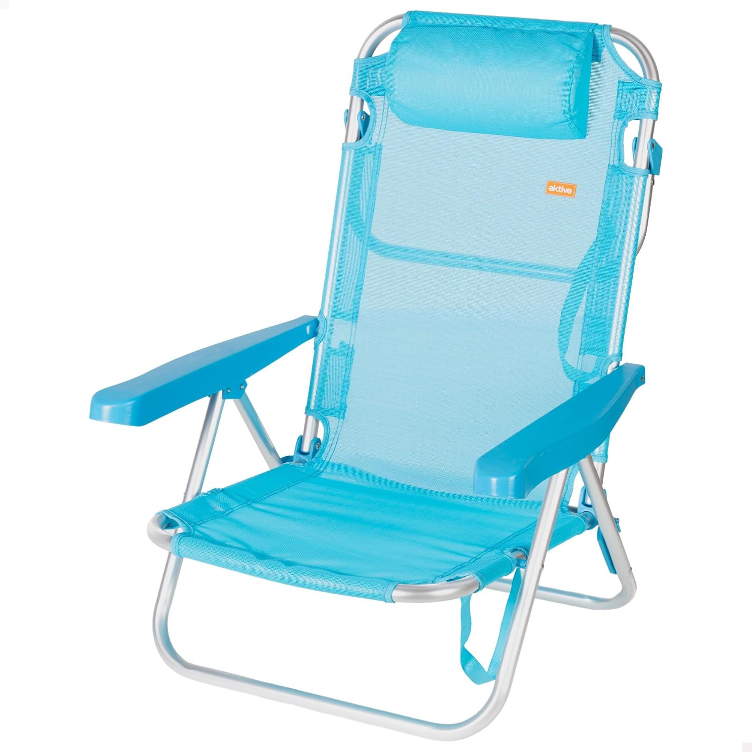 AKTIVE Foldable Beach Chair Multi Position 5 Positions Textilene Aluminium Blue 48 x 46 x 84 cm 110 kg High Back Padded