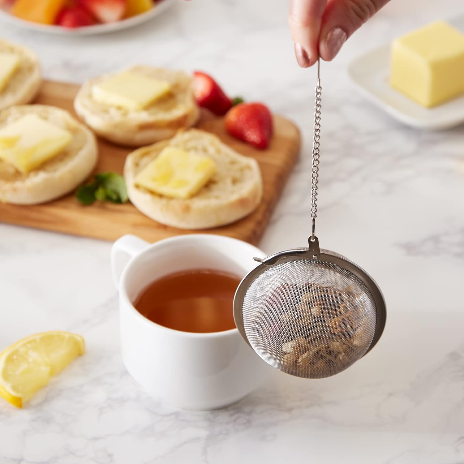 RSVP International Endurance Collection Mesh Loose Leaf Tea Strainer/Infuser Ball, 18/8 Stainless Steel and Dishwasher Safe, 3" Diameter