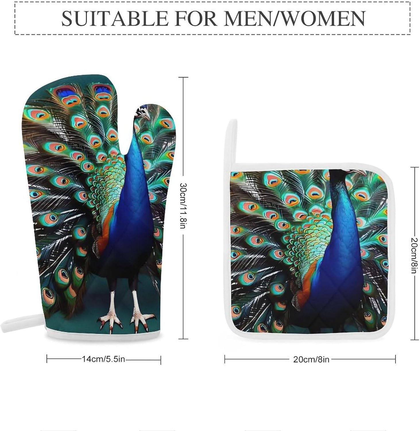 Oven Mitts Pot Holders Kitchen Beautiful Peacock Heat Resistant Oven Glove for Baking and Cooking