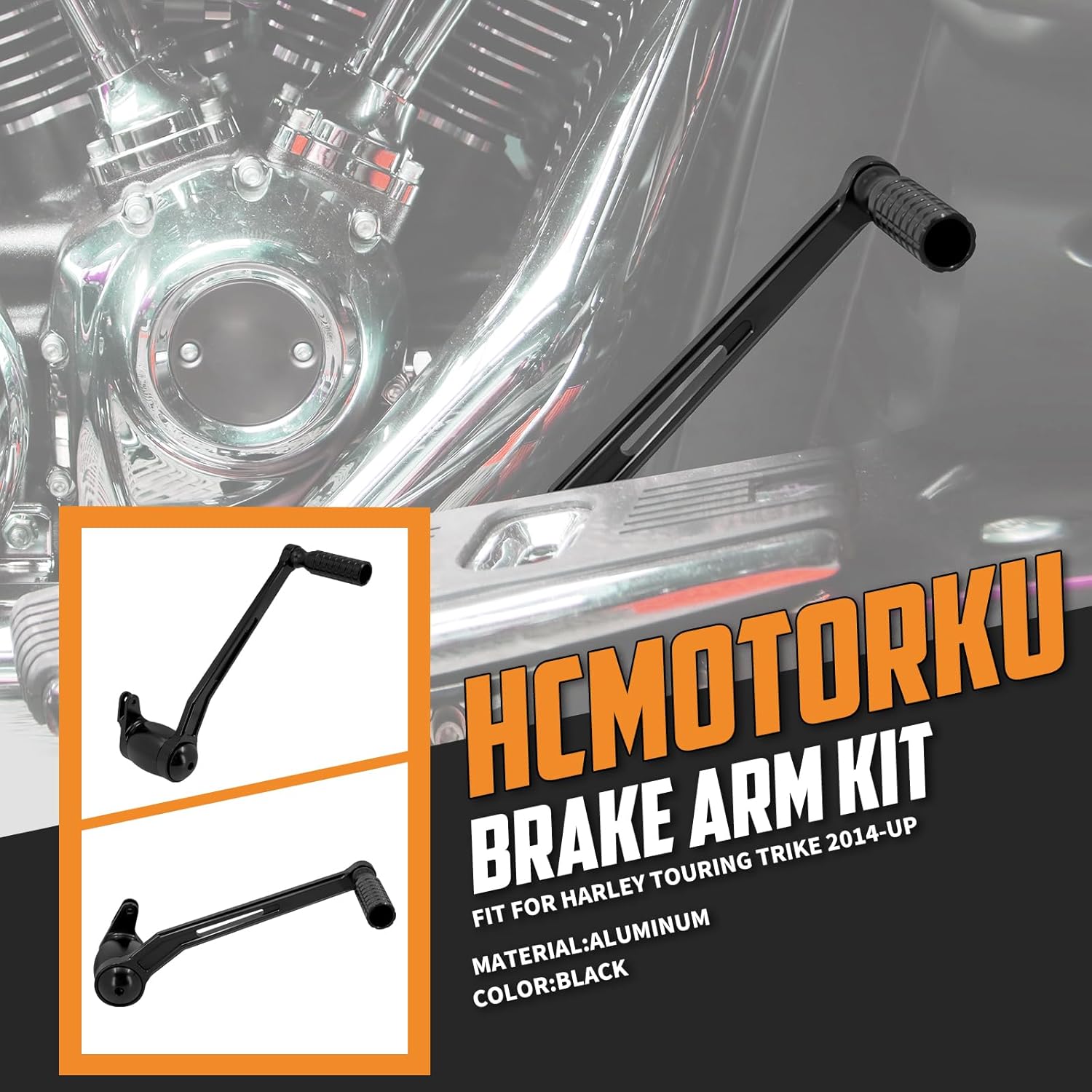 Motorcycle Brake Arm Pedal Levers Kit CNC Fit for Harley Touring and Trike Models 2014-UP (Black)