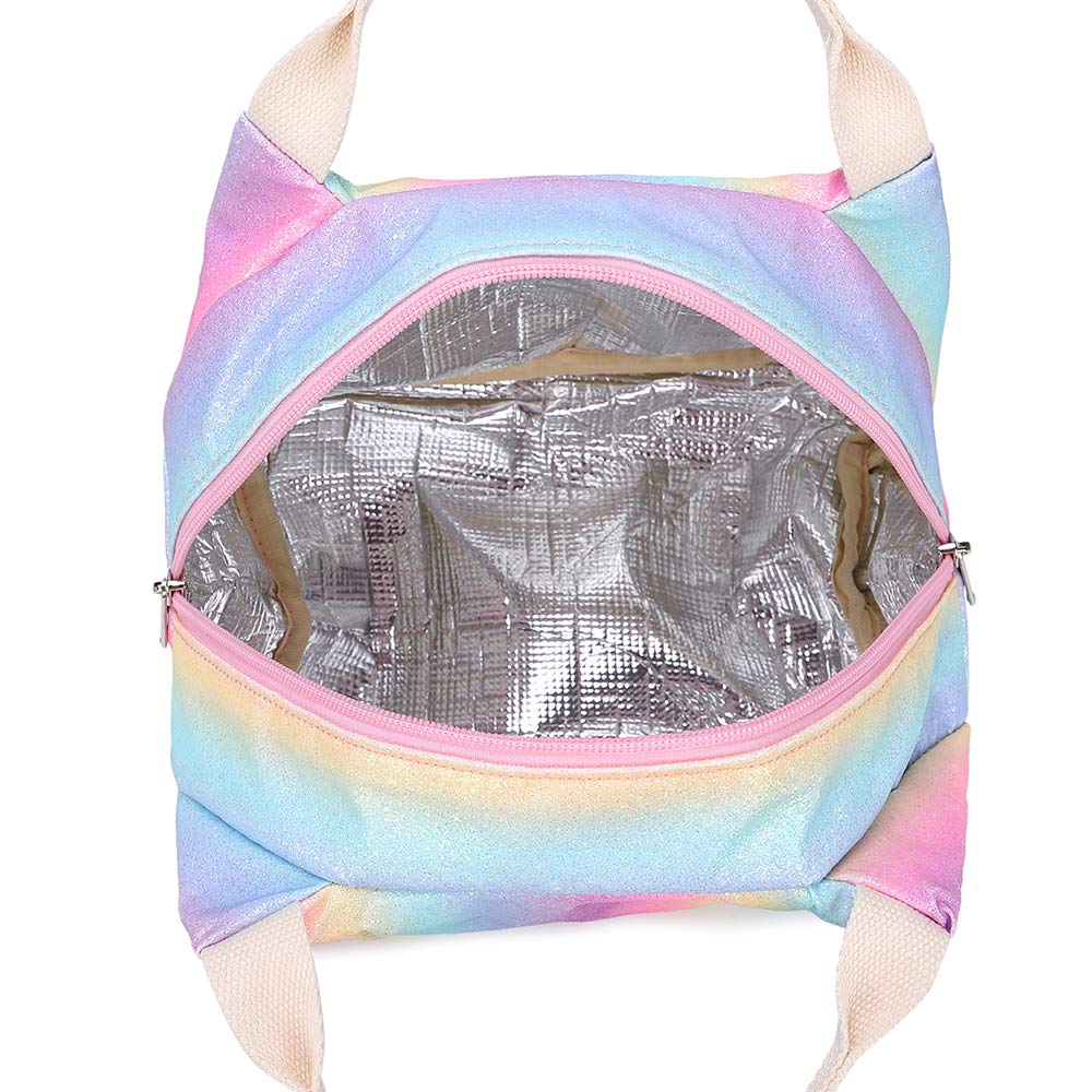 Mädchen Schulrucksack Regenbogen Rucksack Glitzer Teenager Schultaschen Set Bunte Schulrucksäcke Tagesrucksack für Reise Arbeit Hochschule