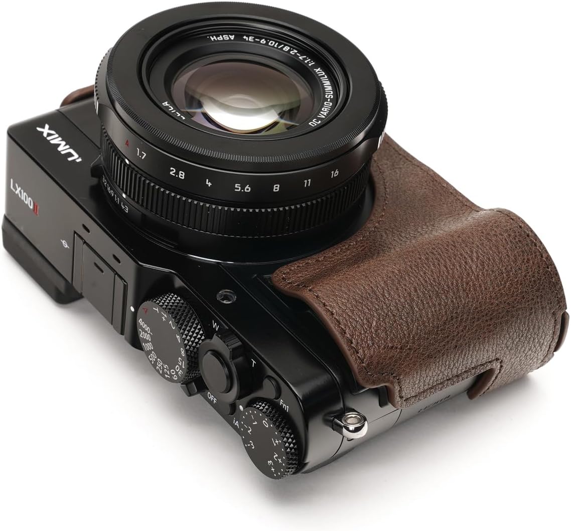 TP Original Handmade Genuine Real Leather Half Camera Case Bag Cover for Panasonic LX100 II Coffee color