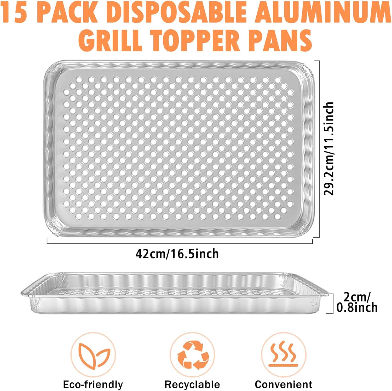SafBbcue Disposable Grill Toppers 15 Pack Disposable Aluminum Foil Grill Topper Pans BBQ Grill Grate Liners for Outdoor Cooking & Camping Prevents Food from Sticking or Falling Through The Grill