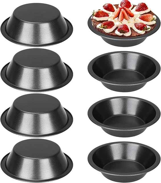 JMIATRY 12 Pcs Pie Dishes, Non-Stick Individual Pie Dish, Carbon Steel Round Mini Tart Tins Coating Quiche Baking Moulds for Baking(11x7.8x3cm)