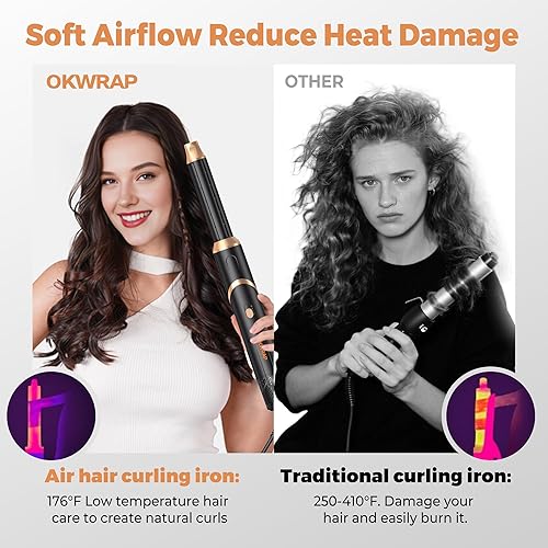 Vista 4 de Cepillo secador de pelo 6 en 1, cepillo secador de pelo plegable con envoltura de rizador de aire, cepillo de aire caliente desmontable para secar