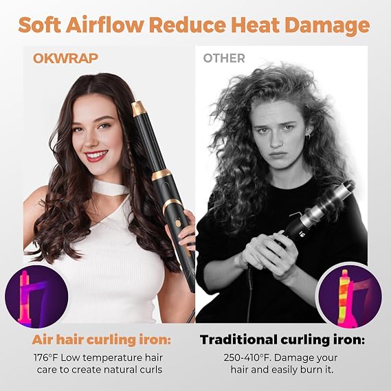 6 in 1 Air Styler & Hair Dryer Brush Set,Foldable Professional Negative Ionic Hair Styling Tools with Diffuser,Detachable Blow Dryer Brush with Auto Wrap Curlers,Hot Air Brush for All Hair Types.
