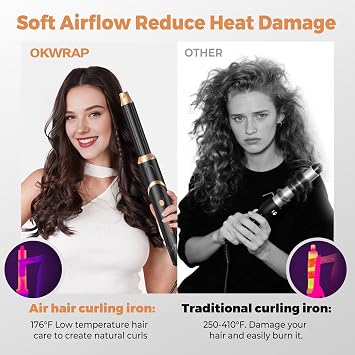 6 in 1 Air Styler & Hair Dryer Brush Set,Foldable Professional Negative Ionic Hair Styling Tools with Diffuser,Detachable Blow Dryer Brush with Auto Wrap Curlers,Hot Air Brush for All Hair Types.