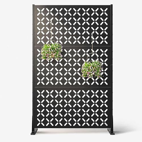 GDNVBRDS 72 Inch Outdoor Privacy Screen, 3-Panel Freestanding Metal Patio Divider and Decorative Fence GDNVBRDS 72 Inch Outdoor Privacy Screen, 3-Panel Freestanding Metal Patio Divider and Decorative Fence