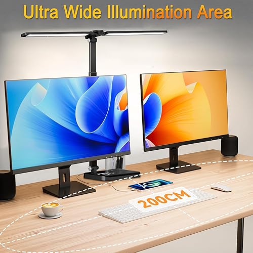 Miniatura 2 de Lámpara de escritorio LED regulable con puerto de carga USB, 50 modos de iluminación, lámpara de escritorio ajustable plegable de doble brazo