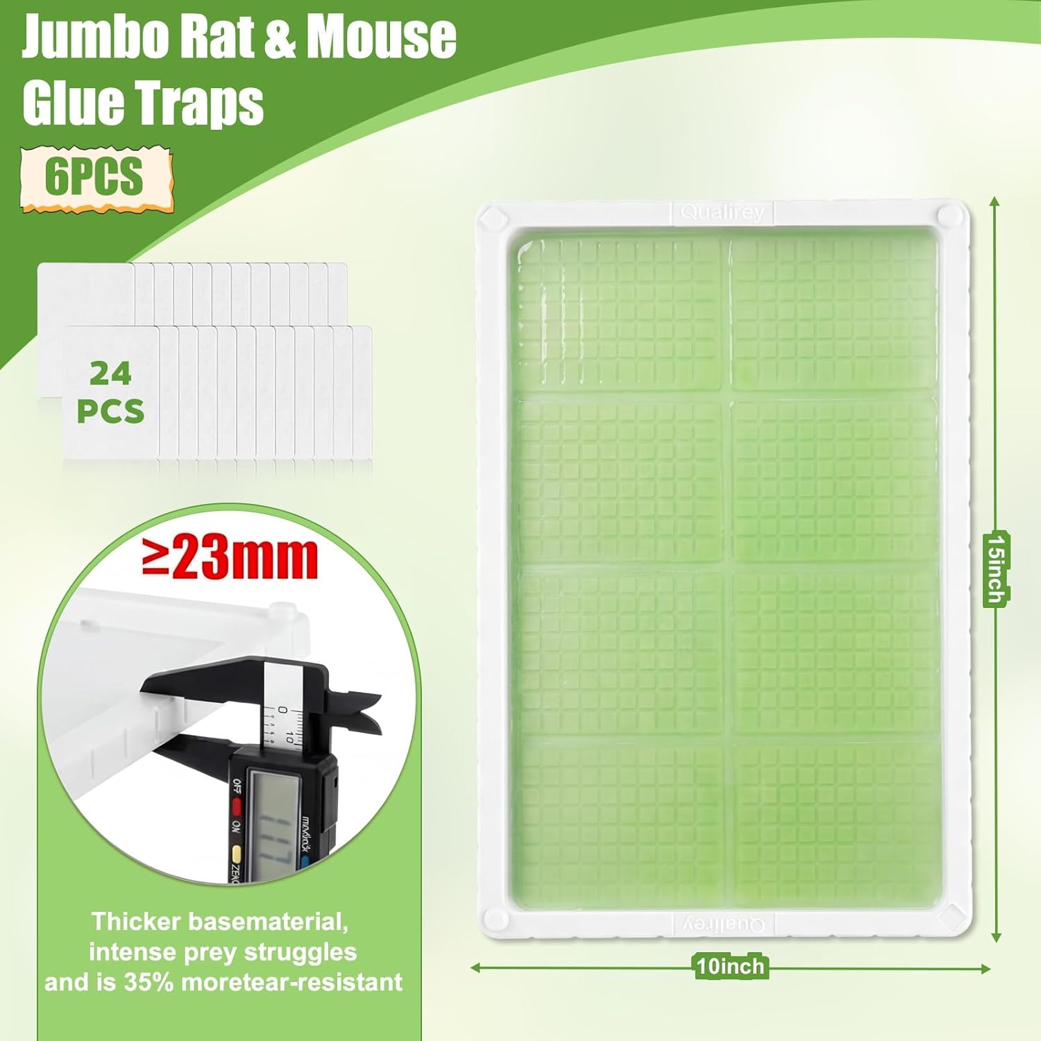 Qualirey 6 Pack 15 X 10 Inches Jumbo Snake Glue Traps with Fluorescent Agent - Extra Large Plastic Rat Snake Sticky Traps Indoor Outdoor Pest Control for Snakes Rats Mice Garage Yard Basement