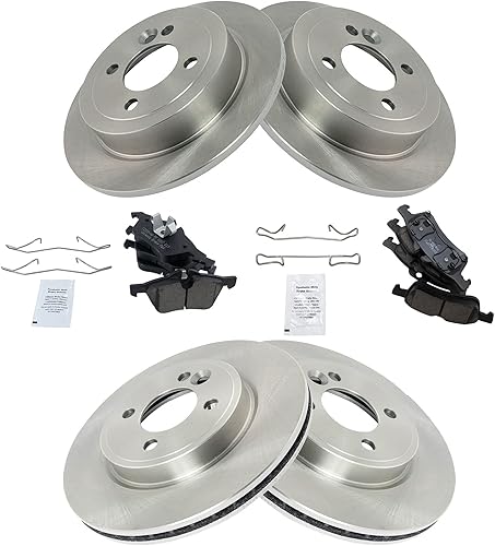 Miniatura 9 de TRQ Kit de pastillas de freno y rotor de cerámica delantera y trasera, ajuste directo con productos químicos