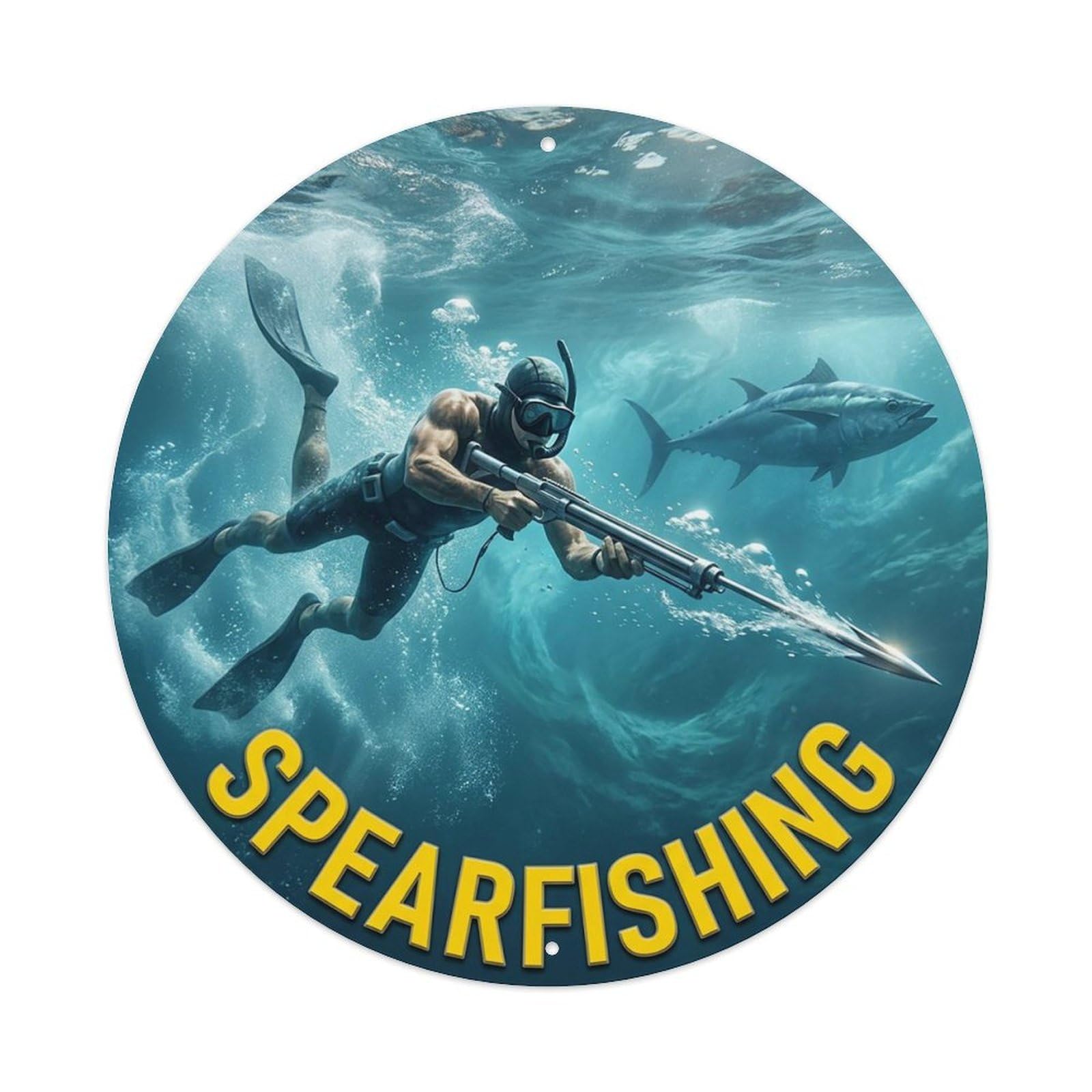 Vintage Spearfishing Extreme Sports Vintage Metal Tin Sign Plaque Wall Decor for Cafe, Club Bar, Office, Garden Metal Poster 8x8Inch