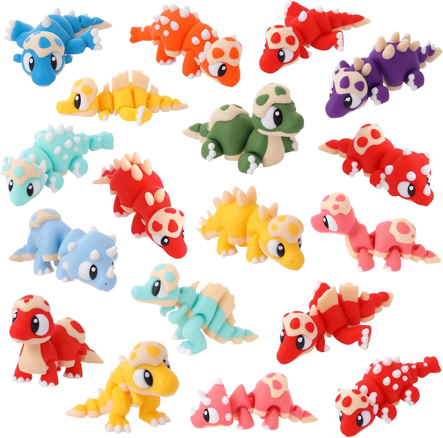 18pcs 3D Printed Dinosaur Animals Set Mini Animals 3D Figurines Toys Set Cute Articulated Flexible Fidget Toys for Party Favors Desk Home Decor