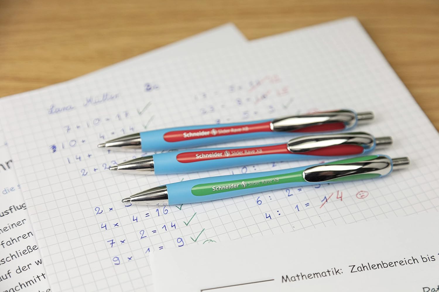 Schneider 132597 Slider Rave XB Teacher Correction Set (Set of 3 Ballpoint Pens, 2 x Red, 1 x Green, Line Width XB)