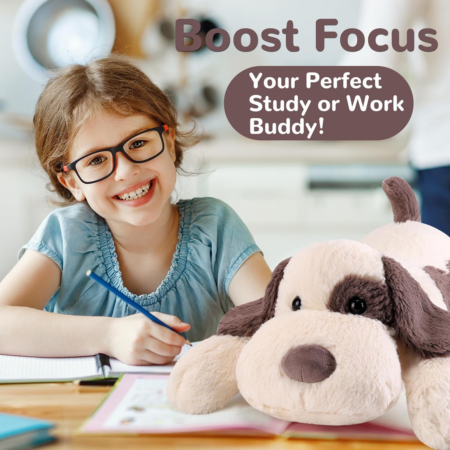 meowtastic Grey & White Dog Weighted Stuffed Animals - 22 Inch 4.5 Pounds Weighted Plush Dog Stuffed Animals - Big Stuffed Dog Plush Pillow - Cute Plush Toys Gifts for Kids & Adults (22" 4.5 lbs) - Image 6