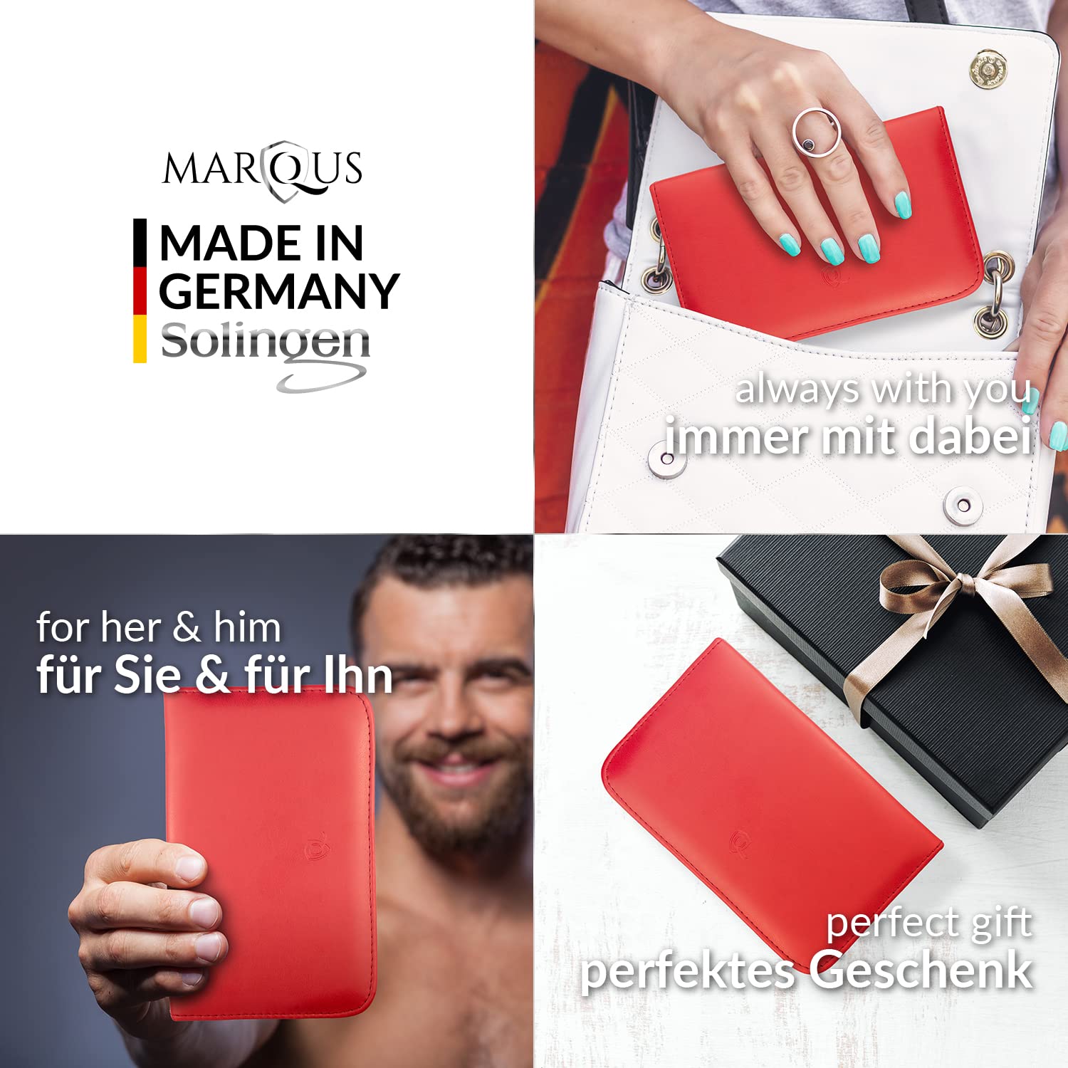 marQus Set de manicura y pedicura de 12 piezas de Solingen Alemania - Set manicura con todo lo necesario para hombre y mujer en estuche de piel sintética