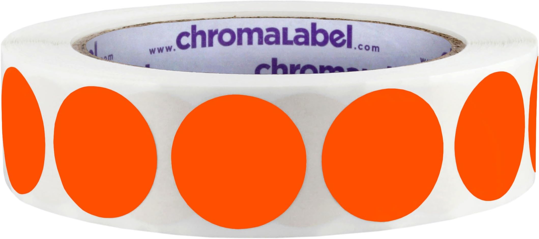 ChromaLabel1 Inch Round Label Permanent Color Code Dot Stickers, 1000 Labels per Roll, Fluorescent Red-Orange