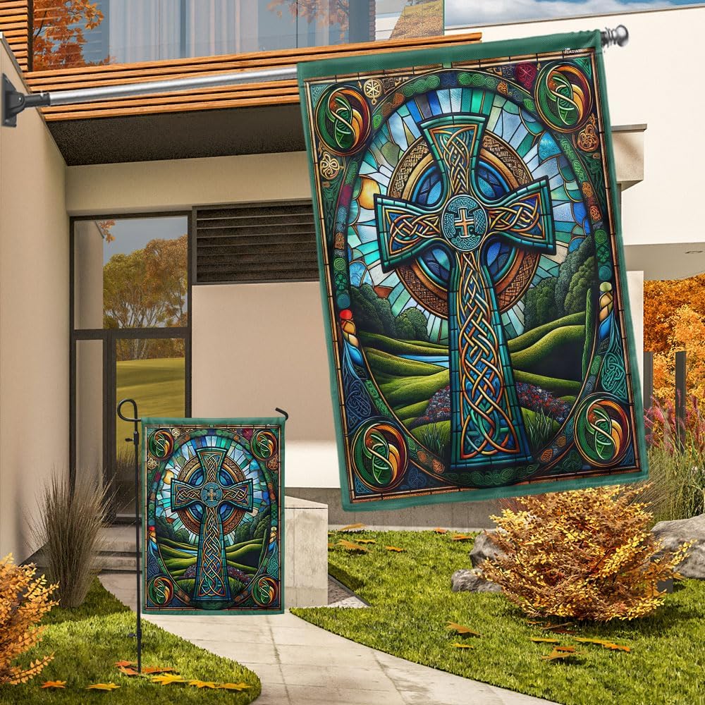 American Flag-Irish Celtic Cross Flag TQN2531F, Garden Flag (11.5" x 17.5")-USA Flags Premium Polyester-Decorative Indoor Outdoor Flag