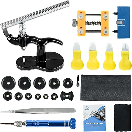 6 in 1 Watch Repair Kit + Watch Press Tool, Watch Battery Replacement Tool Kit, Watch Back Removal Tool with Watch Back Remover, including Watch Opener tool, Adjustable Case Opener