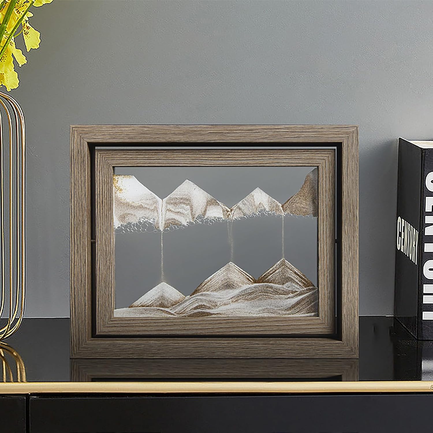 Flowing Sand Painting,3D Natural Landscape Dynamic Art Sand Painting, Glass 3D Deep Sea Sand Painting Artistic Sandscape for Home Ornament Desktop Art Bookshelves Decoration ( Color : E , Size : 25.5*