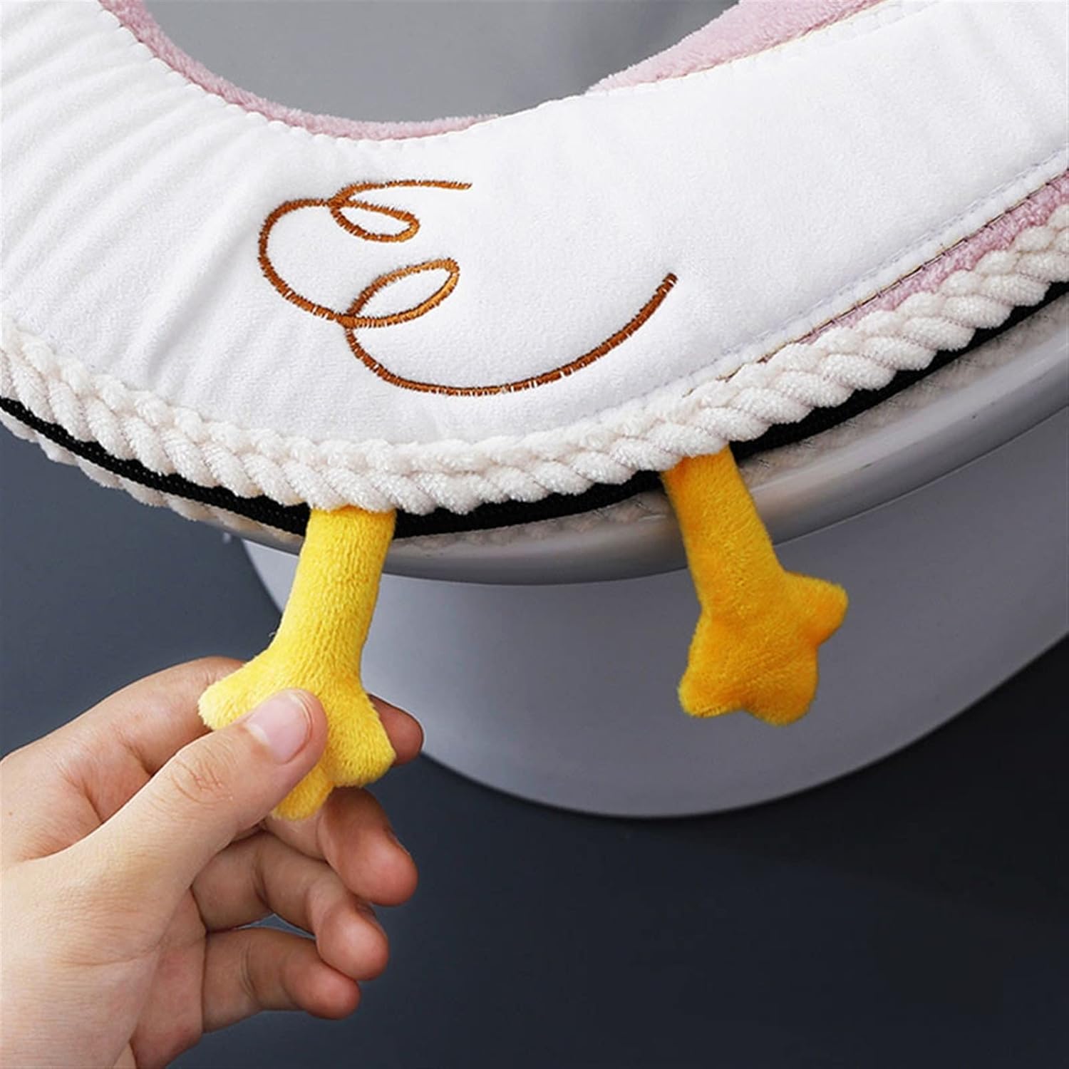 Toilet Seat Cover with Handle Cute Cartoon Soft Plush Washable Universal Waterproof Bathroom in Winter
