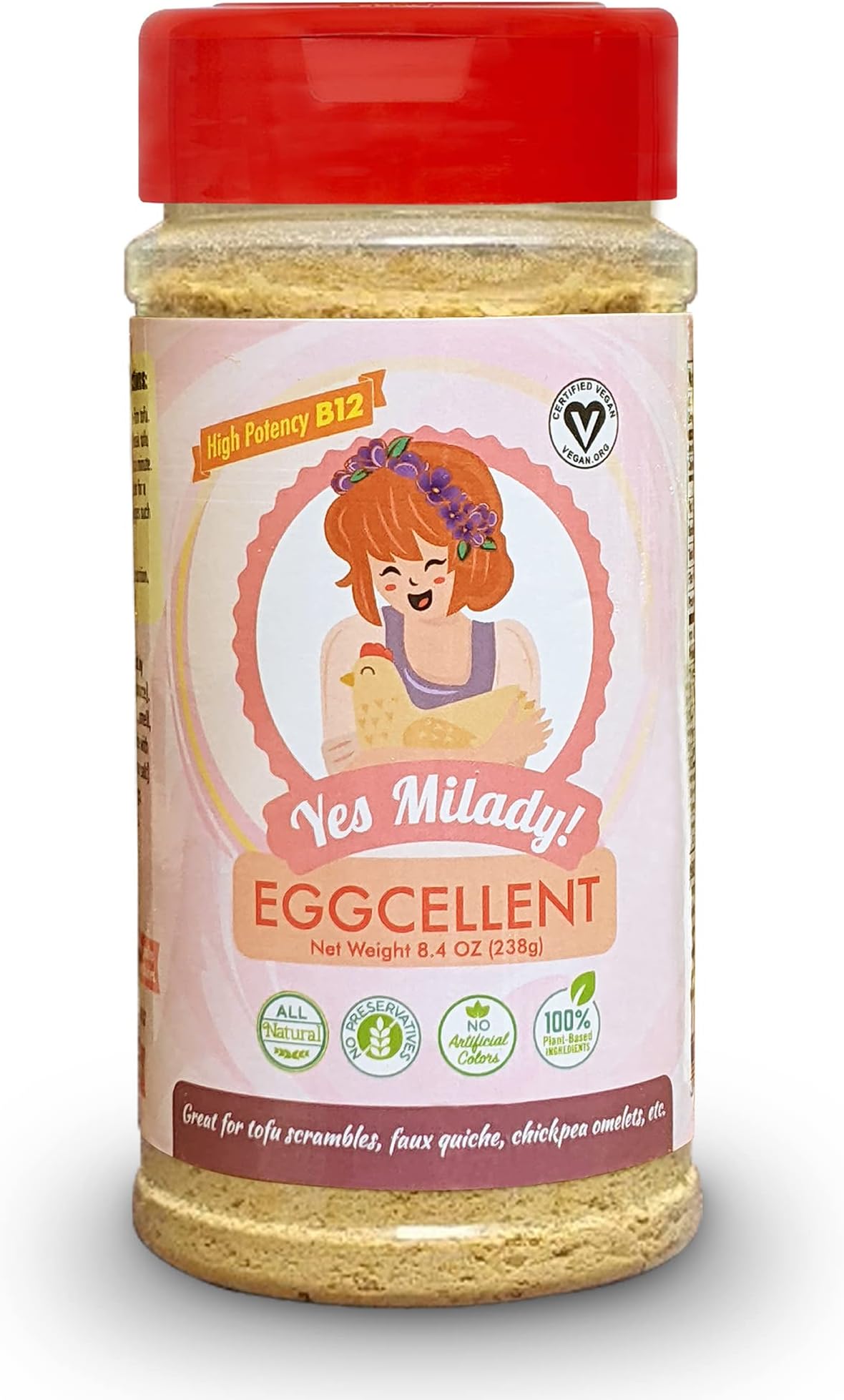 Yes Milady! Eggcellent (8.4oz Ex-Large) Vegan Seasoning and Vitamin B12 Supplement - 100% Natural for Omelets, Quiche, Breakfast Burrito, and Tofu Quick Scramble - Non-GMO and Gluten Free