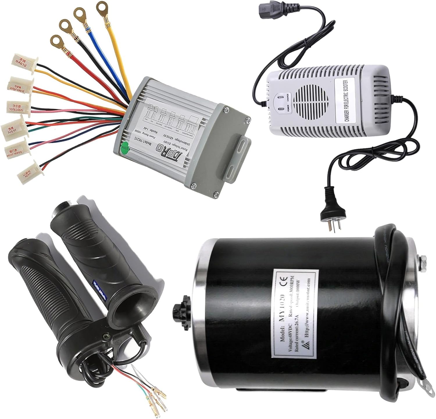 7/8" Hand Grips + 1000W 48V Brush DC Motor + Controller + Battery Charge for Go Kart E-Bike ATV UTV Drift Trike Golf Cart Quad Buggy Dune Moped 4 Wheeler Tricycle Motorcycle Taotao Razor