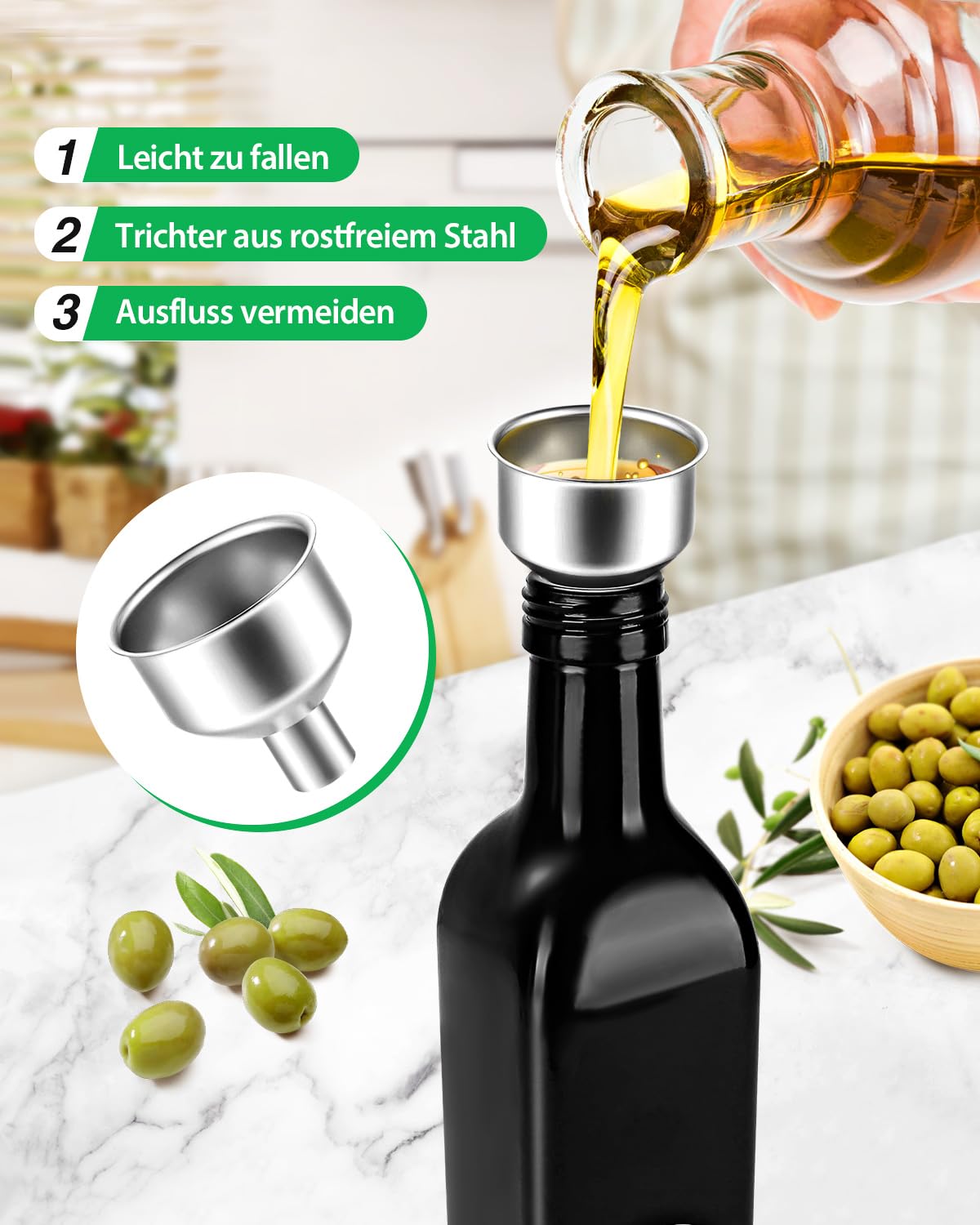 Set 2 Dispenser Per Olio E Aceto In Vetro 500 Ml – Con Supporto E Beccucci In Acciaio Inox – Nero - 5