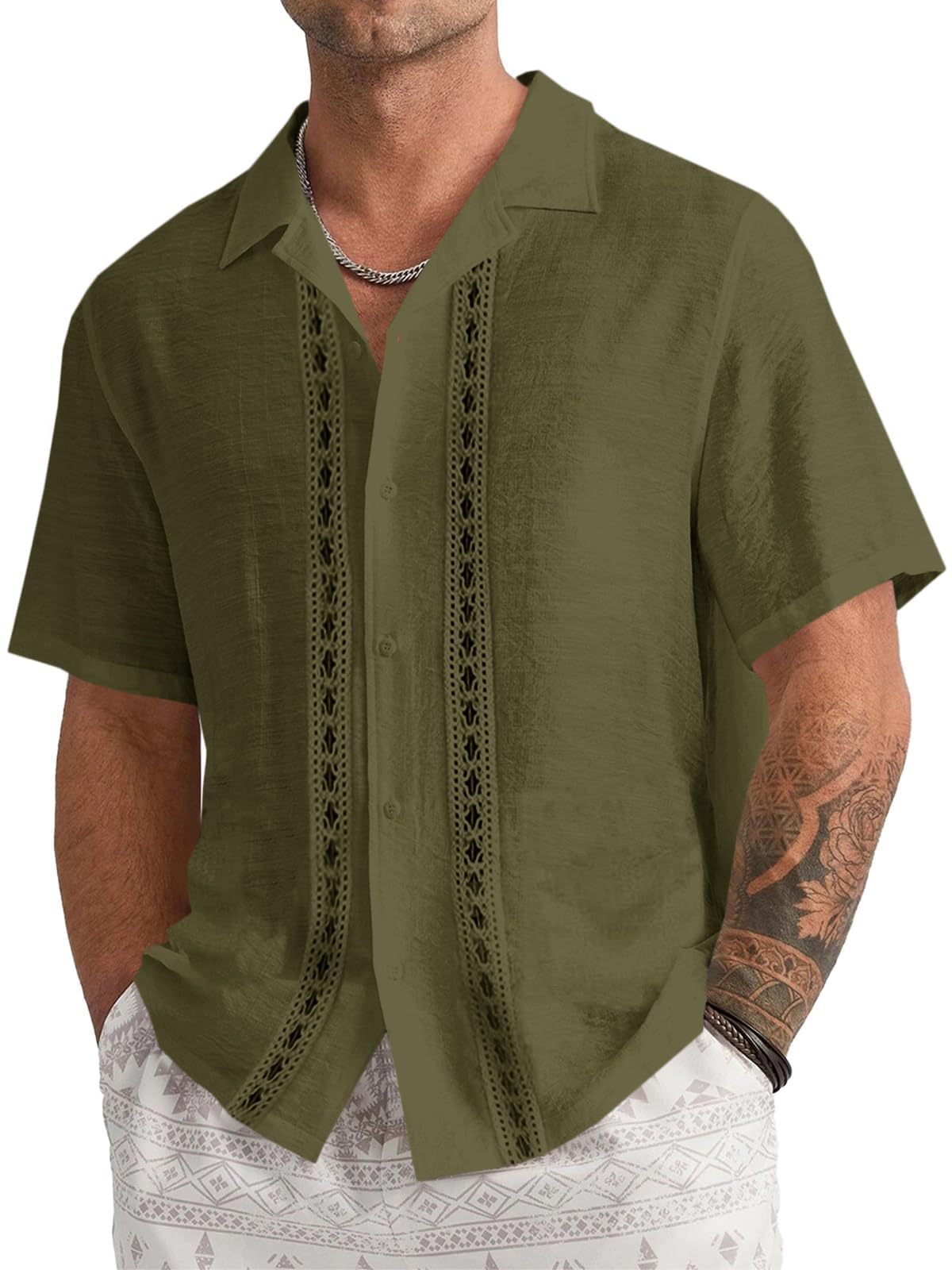 Runcati Camisa de lino para hombre Cuban Guayabera, manga corta, con botones, informal, ligera, para verano, playa, tops