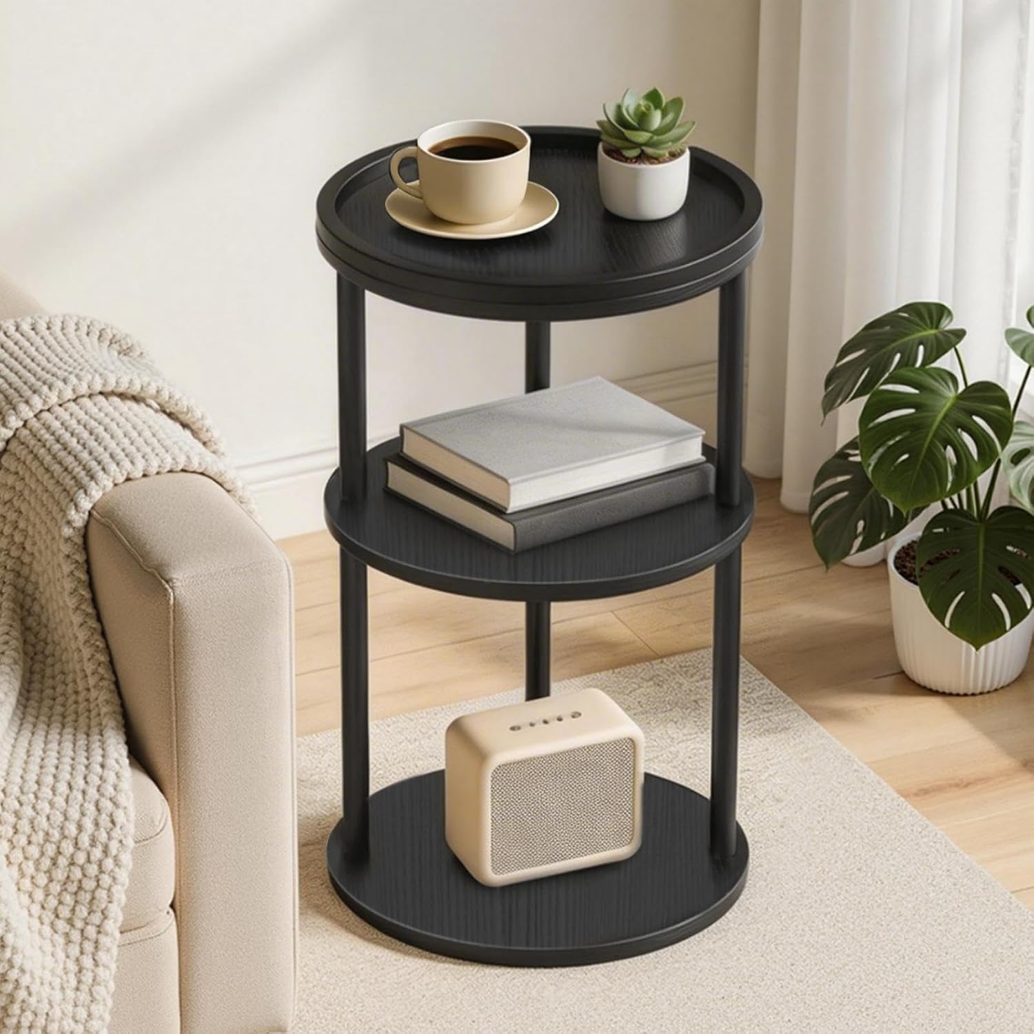 MAHANCRIS Small Round Side Table, 3-Tier Circle End Table for Small Space