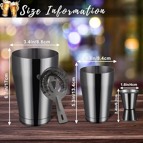 Miniatura 10 de Boston Shaker - Juego de coctelera de camarero, 12 piezas de coctelera con colador, coctelera de Martini, lata con mezclador de alcohol mixto de 18