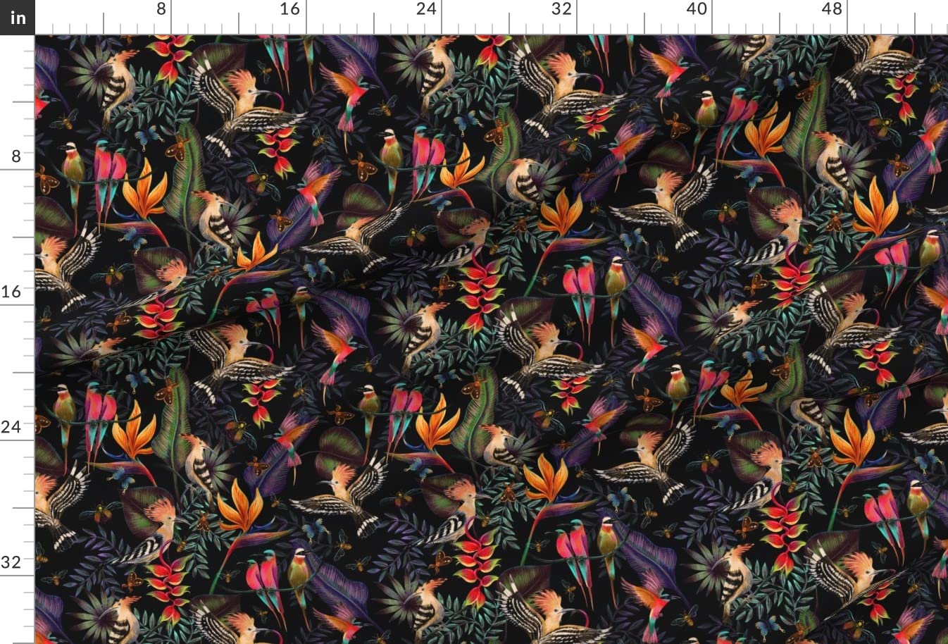 Amazon.com: Spoonflower Fabric - Dark Tropical Colorful Wild Birds 