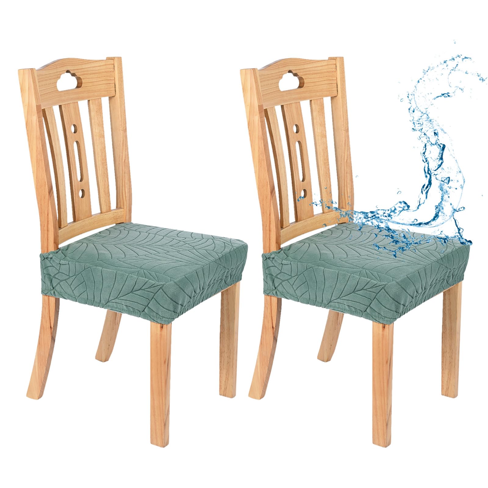 M METERXITY 2-Pack Waterproof Dining Chair Covers, Stretch Jacquard Dining Room Seat Cover for Kitchen/Home/Banquet, Removable Washable Chairs Cushion Slipcovers Protector [Green]