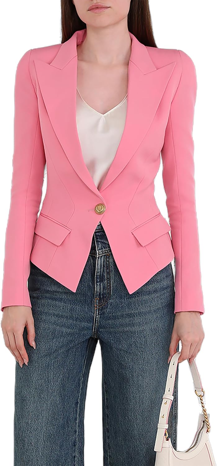 Womens Blazer Peaked Lapel Business Blazers for Women Casual Tailored One Button Blazer Work Jacket