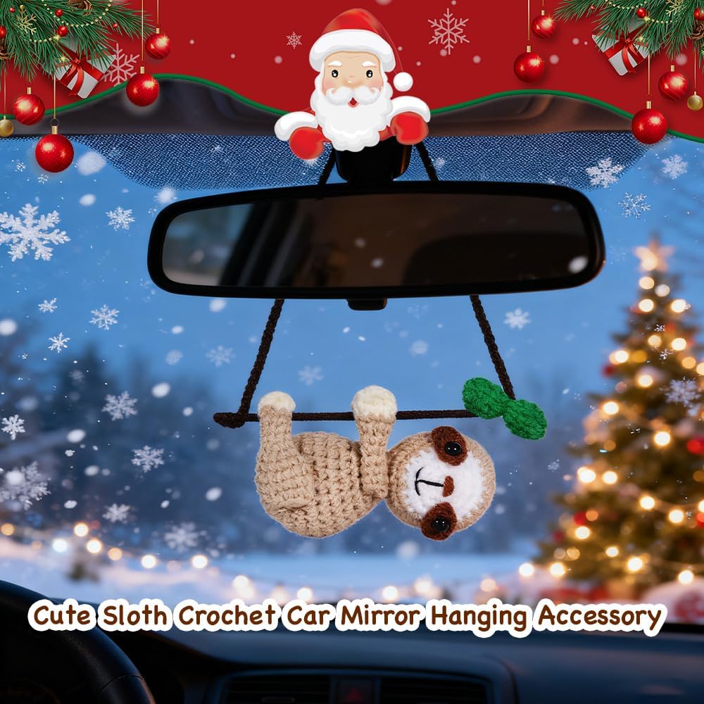 Sloth Ornament for Christmas Tree, Sloth Gifts for Women Handmade Positive Hanging Sloth Decor, Cute Handmade Knitted Birthday Gifts for Women Men, Car Rearview Mirror Hanger - Image 4
