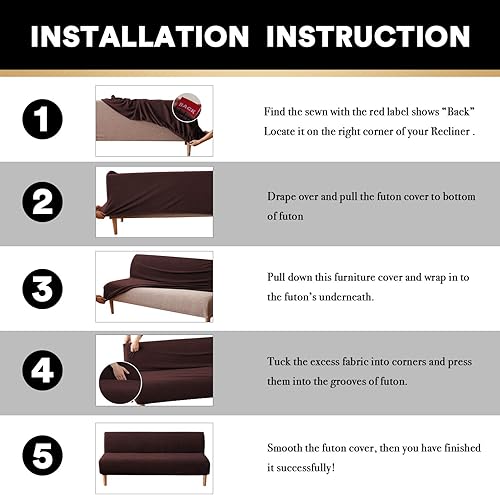 Vista 140 de PrinceDeco Funda elástica para futón sin brazos, funda para futón tamaño matrimonial/queen, funda para sofá futón, funda protectora de muebles