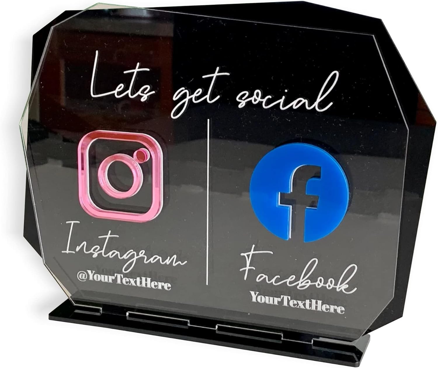 Personalized Instagram Sign, Facebook Name, Duo Social Media Icons, Small Business Logo, Table Signage, Office Decor Plaque, Beauty Salon Sign, Hashtag Freestanding Sign, Boutique, Wedding Sign