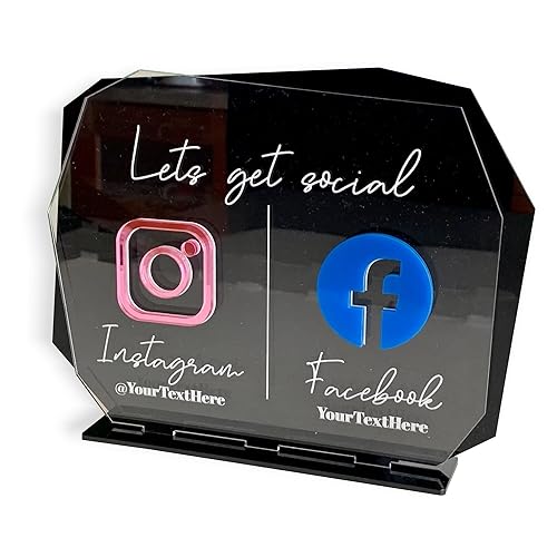 Personalized Instagram Sign, Facebook Name, Duo Social Media Icons, Small Business Logo, Table Signage, Office Decor Plaque, Beauty Salon Sign,