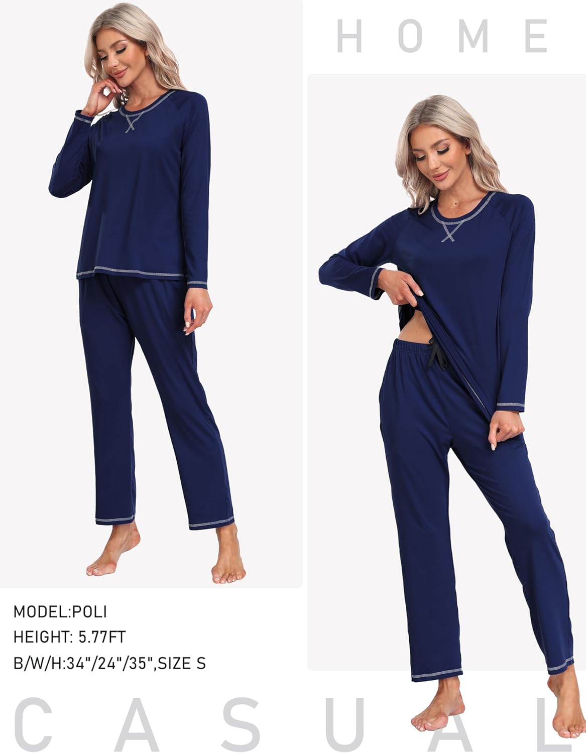 MoFiz Women's Pajamas Sets Long Sleeve Sleepwear 2 Piece Pjs Lightweight Lounge Set with Pockets - Image 6