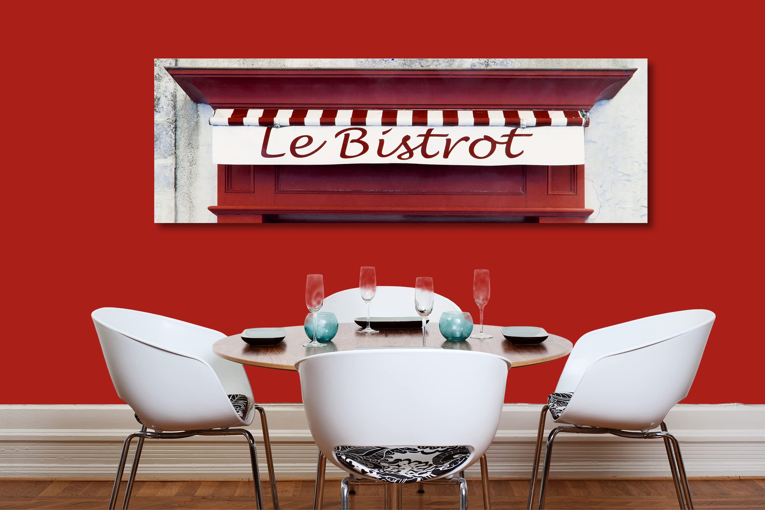 Glücksvilla - Bistrot rot (Acrylglas-Bild 5 mm, 150 x 50 cm) | div. Maße - aus DE - Kunstdruck XXL Deko Wandbild quer - Bistro Restaurant Bar Frankreich Paris