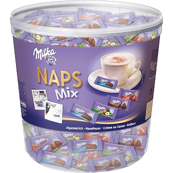 Milka Chocolate Bar NAPS Mix Alpine Milk/Hazelnut/Cr me au Cacao/Strawberry Clear Jar 218 x 4.6 g 1 kg